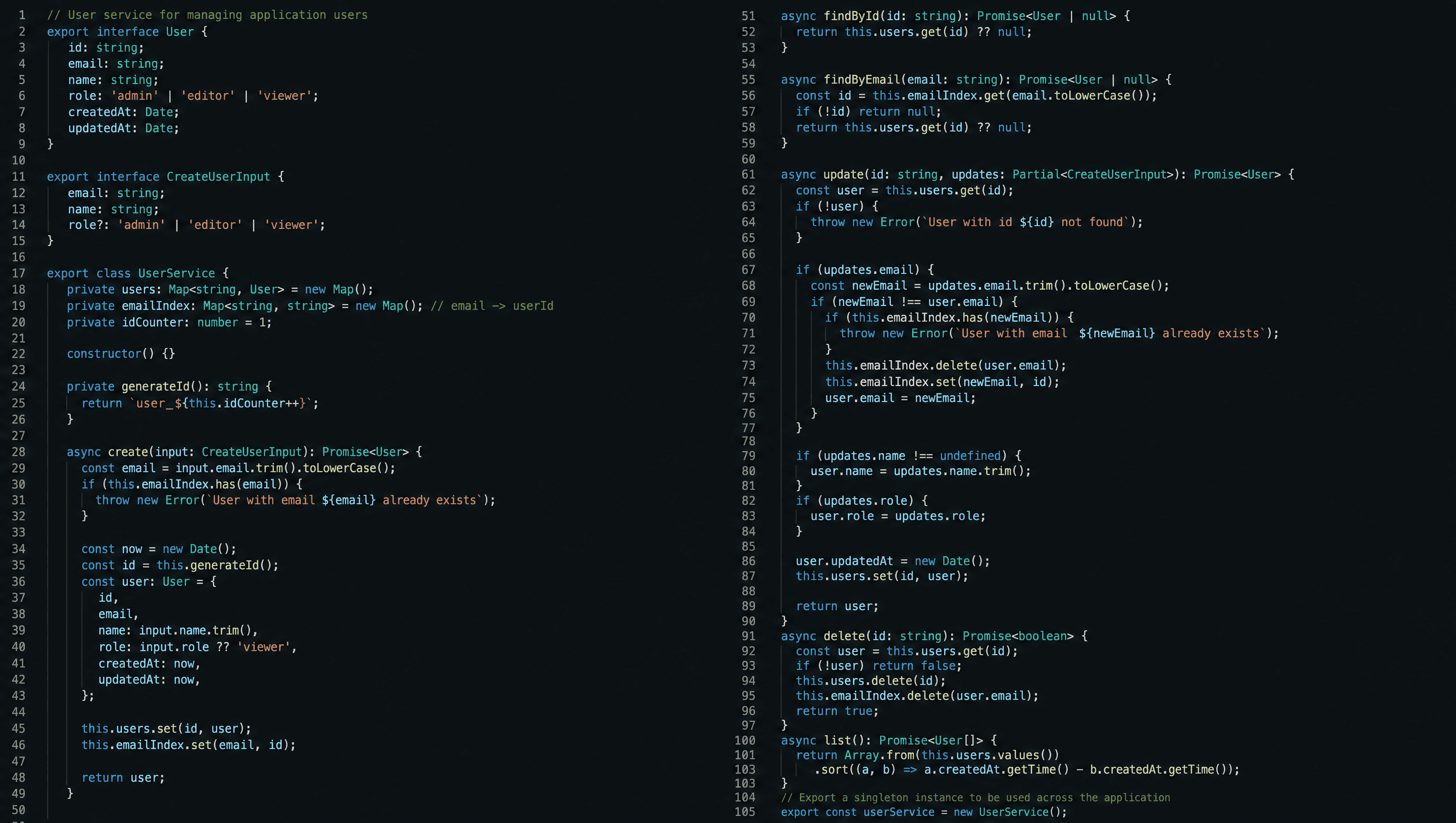 A development desk with code on two monitors